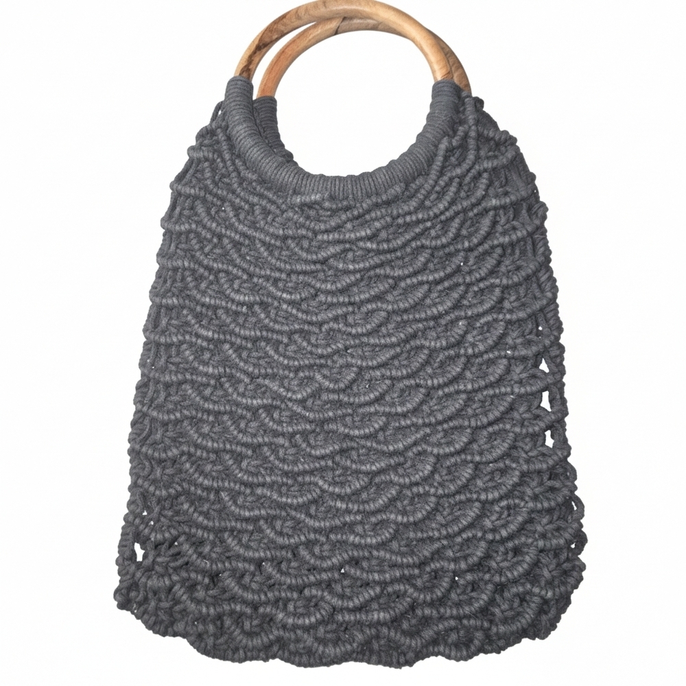 Sigrid Olsen Black Purse Tote Bag with Wooden Handles